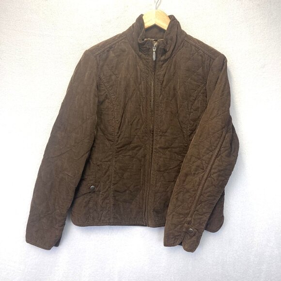 Vintage Y2K Eddie Bauer Quilted Corduroy Zip Up Jacket Womens Large Brown Lined - Picture 1 of 15